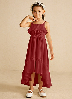 Azazie Karmen Flower Girl Dresses Rust A-Line Ruched Chiffon Dress image4