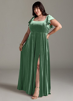 Azazie Bondi Bridesmaid Dresses Eucalyptus A-Line Side Slit Velvet Dress image10