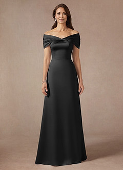 Azazie Amelia Mother of the Bride Dresses Black A-Line Off the Shoulder Stretch Satin Dress image3