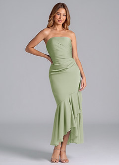 Azazie Danie Brautjungfernkleider Etui Schulterfrei Chiffon Kleid Staubiger Salbeigrün image3