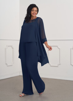 Azazie Maura Mother of the Bride Dresses Dark Navy Jumpsuit/Pantsuit Sequins Chiffon Dress image8