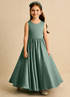 Azazie Nellia vestidos de niña de las flores Vestido de Eucalipto de Satin Mate de Corte En A con Lazo image5