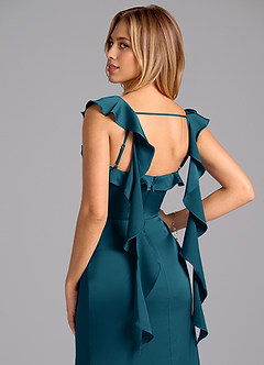 Azazie Adi Bridesmaid Dresses Ink Blue A-Line Pleated Stretch Satin Dress image2