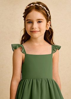 Azazie Boba vestidos de niña de las flores Vestido de Oliva de Gasa de Corte En A con Escote Cuadrado image8