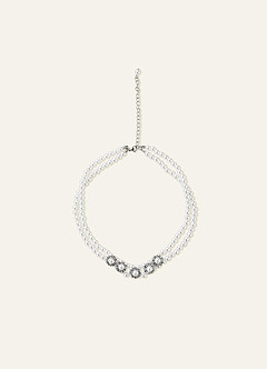front Double Pearl Floral Choker Necklace
