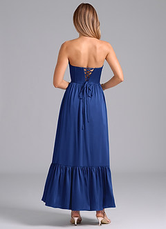 Azazie Leilana Bridesmaid Dresses Royal Blue A-Line Corset Stretch Satin Dress image2