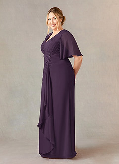 Azazie Carson Mother of the Bride Dresses Plum A-Line V-Neck Lace Chiffon Dress image8