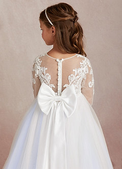 Azazie Elodie Flower Girl Dresses Ivory Lavender Ball-Gown Lace Dress image8