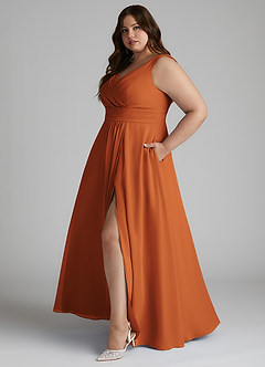 Azazie Karina Bridesmaid Dresses Cinnamon A-Line Pleated Chiffon Dress image13