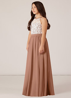 Azazie Fahari Junior Jurk van Chiffon met A-Lijn Kant Bronzeertint image3