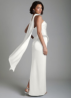 Azazie Harlow Bridesmaid Dresses White Sheath Corset Stretch Satin Dress image9
