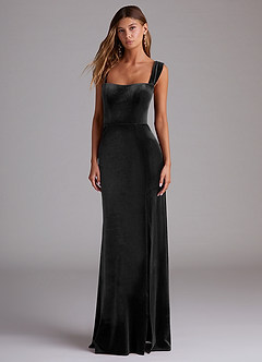Azazie Junia Bridesmaid Dresses Black Sheath Off the Shoulder Velvet Convertible Dress image1