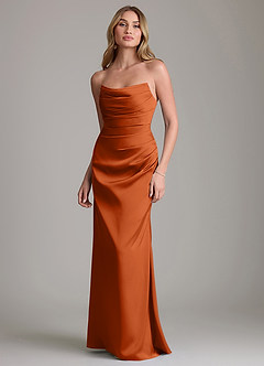 Azazie Lucille Vestidos de damas de honor Vestido de Naranja Quemada de Satén Elástico de Corte Sirena Convertible con Sin tirantes image1
