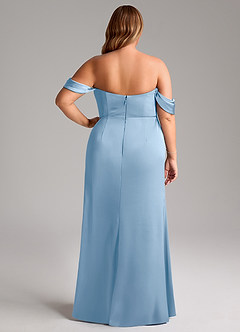 Azazie Saige Vestidos de damas de honor Vestido de Azul Pálido de Satén Elástico de Corte Recto con Vestidos sin tirantes image12