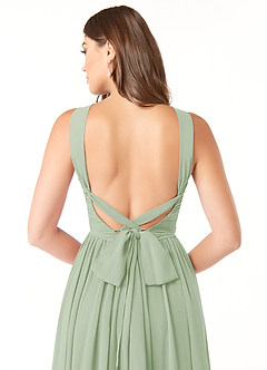 Azazie Dionne Brautjungfernkleider A-Linie Korsett Chiffon Kleid Staubiger Salbeigrün image3