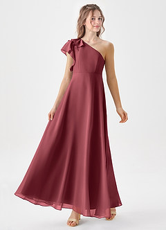 Azazie Arabella Junior Robe Trapèze en Mousseline de soie Rayé Merlot image4
