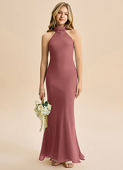 Azazie Velli Junior Meerjungfrau-Linie Hoher Kragen Chiffon Kleid Amethyst image1