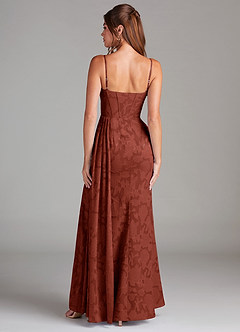 Azazie Denisa Bridesmaid Dresses Terracotta Sheath Pleated Floral Burnout Dress image2