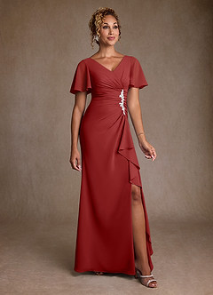 Azazie Suffolk vestidos de madre de la novia Vestido de Óxido de Gasa de Corte en A con Plisado image1