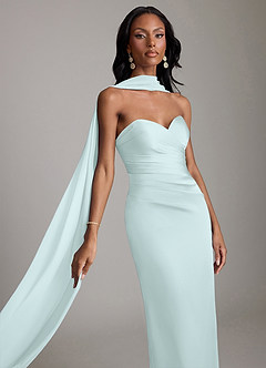 Azazie Sonora Vestidos de damas de honor Vestido de Vidrio Marino de Satén Elástico de Corte Recto con Sin tirantes image4