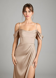 Azazie Johana Vestidos de damas de honor Vestido de Gris Pardo de Satén Elástico de Corte Sirena Convertible con Vestidos sin tirantes image3