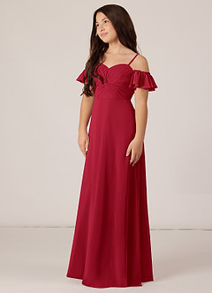 Azazie Juna Junior Robe Trapèze en Mousseline de soie Épaule décolletée Écarlate image3