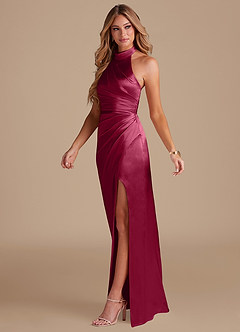 Azazie Jemma Bridesmaid Dresses Burgundy Sheath Pleated Metallic Satin Dress image4