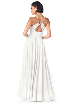 Azazie Avelina Robes de demoiselle d'honneur Robe Trapèze en Mousseline de soie Col V plissé Blanc image6