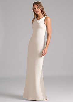 Azazie Allettie Bridesmaid Dresses White Alabaster Mermaid Stretch Satin Dress image4