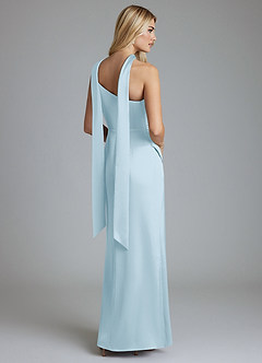 Azazie Adhara Venta Final Vestido de Azul Cielo de Satén Elástico de Corte Recto con Hombro unilateral image2