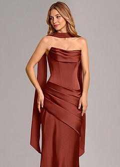 Azazie Pelagia Bridesmaid Dresses Terracotta Mermaid Corset Stretch Satin Convertible Dress image5