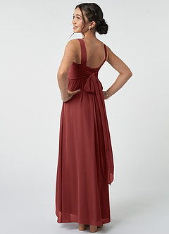 Azazie Kora Junior Abito A-Line in Chiffon Plissettato Terracotta image4
