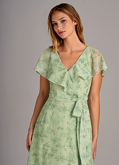 Azazie Lainey Robes de demoiselle d'honneur Robe Trapèze en Mousseline de soie avec poches Fougère Verte Florale image2