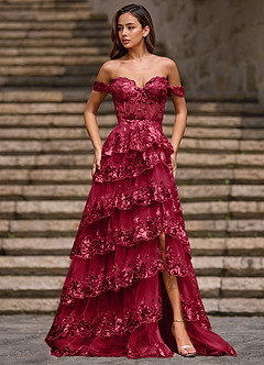 Glitz Rojo Vestido de fiesta de corte A con volantes image6