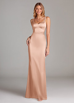 Azazie Denice Brautjungfernkleider A-Linie Plissee Stretch-Satin Kleid Roségold image3