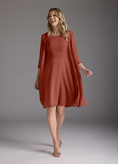 Azazie Shirley Mère de la mariée Robes Robe Trapèze en Mousseline de soie Plissé Scoop Auburn image2