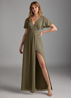 Azazie Zaniah Bridesmaid Dresses Willow Green A-Line Chiffon Dress image4