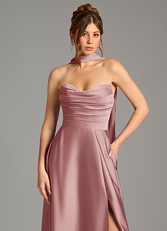 Azazie Ayla Vestidos de damas de honor Vestido de Rosa Polvorienta de Satén Elástico de Corte en A con Corsé image2