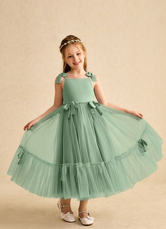 Azazie Jaci Flower Girl Dresses Matcha A-Line Spaghetti Strap Chiffon Dress image4