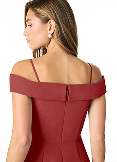 Azazie Lecia Bridesmaid Dresses Rust Empire Off-The-Shoulder Pleated Chiffon Convertible Dress image5