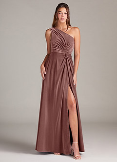 Azazie Brooke Bridesmaid Dresses Espresso A-Line One Shoulder Velvet Dress image1