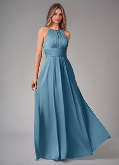 Azazie Bonnie Bridesmaid Dresses Bermuda A-Line Pleated Stretch Satin Dress image1