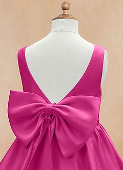 Azazie Margie Flower Girl Dresses Fuchsia A-Line Bow Stretch Satin Dress image7