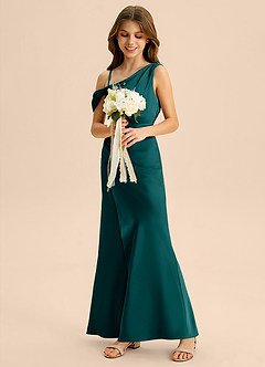 Azazie Madelyn Junior Peacock Sheath Off the Shoulder Stretch Satin Dress image5