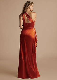 Azazie Maive Bridesmaid Dresses Paprika Sheath Ruched Metallic Satin Dress image3