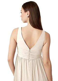 Azazie Yetta Maternity Bridesmaid Dresses A-Line V-Neck Gathered Chiffon Floor-Length Dress image3