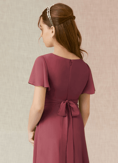 Azazie Induh Junior A-Linie Gestreift Chiffon Kleid Merlot image5