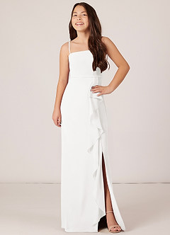 Azazie Kaylee Junior Jurk van Chiffon met A-Lijn met Riem Wit image4