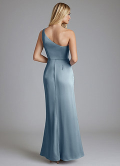 Azazie Phaedra Bridesmaid Dresses Dusty Blue A-Line One Shoulder Stretch Satin Dress image2