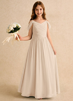 Azazie Chelo Junior Formal Abiti da Ragazza di Fiori Abito A-Line in Chiffon Plissettato Alabastro Bianco image1